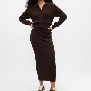 GAP cotton-blend ribbed knit pull-on maxi sweater skirt
